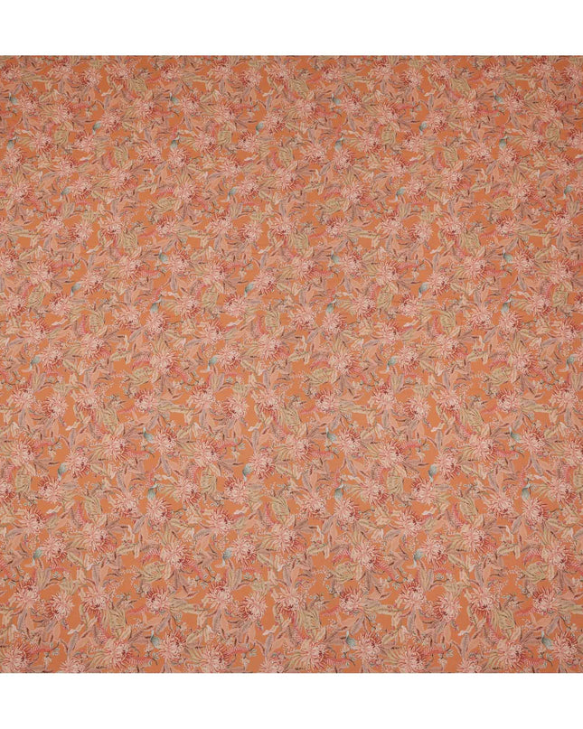 قماش كريب فيسكوز بطبعة زهور استوائية بلون برتقالي خوخي، 110 سم، الهند - D23480