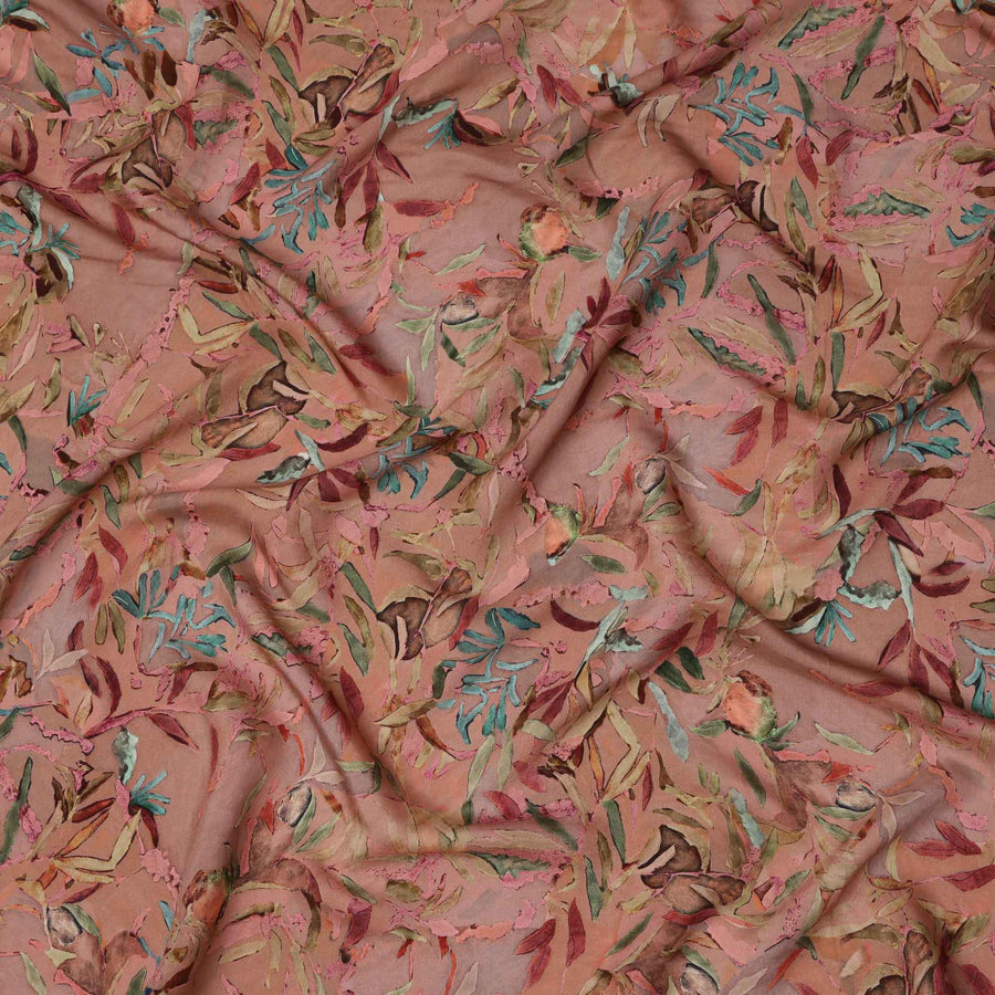 Dusty Rose Multicolor Abstract Botanical Print Viscose Crepe Fabric, 110 Cms, India-D23481 - Regal Fabrics