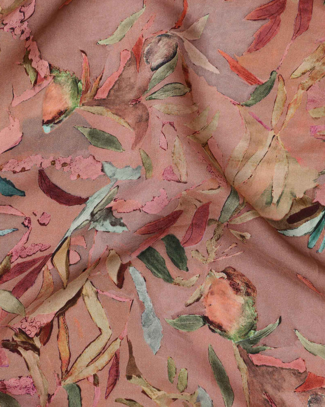 قماش كريب فيسكوز بطبعة نباتية تجريدية متعدد الألوان من داستي روز، 110 سم، الهند - D23481