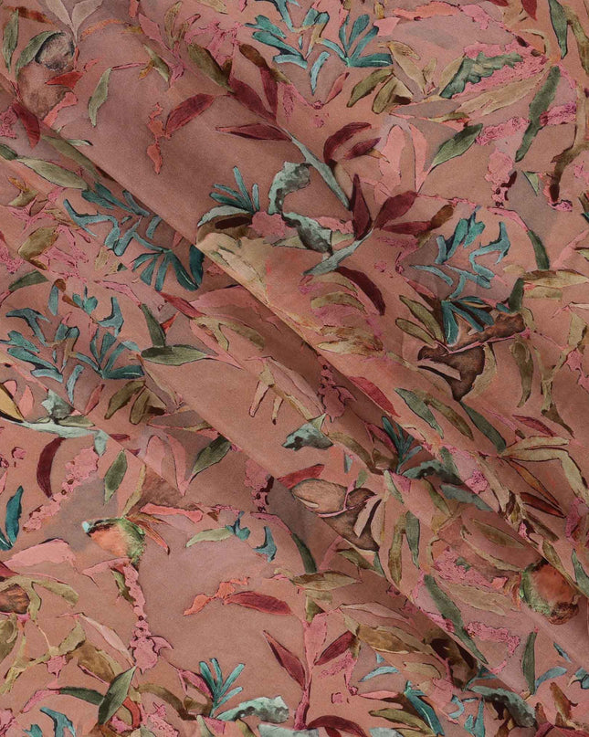 قماش كريب فيسكوز بطبعة نباتية تجريدية متعدد الألوان من داستي روز، 110 سم، الهند - D23481