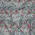 Sage Green Multicolor Botanical Floral Print Silk Crepe Fabric, Soft Digital Pattern, 110 Cms Width, Made in India-D23746