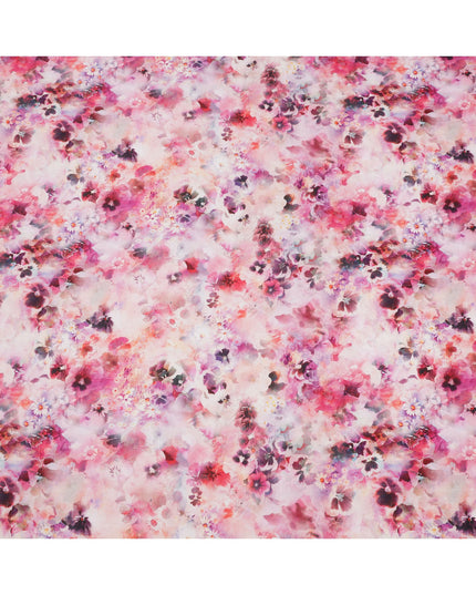 Blush Pink and Fuchsia Watercolor Floral Print Silk Crepe Fabric, Soft Digital Design, 110 Cms Width, Made in India-D23747