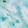 Mint Green and Teal Abstract Floral Print Silk Crepe Fabric, Soft Watercolor Digital Design, 110 Cms Width, Made in India-D23750