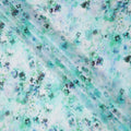 Mint Green and Teal Abstract Floral Print Silk Crepe Fabric, Soft Watercolor Digital Design, 110 Cms Width, Made in India-D23750