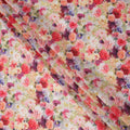 Pastel Yellow Multicolor Floral Explosion Print Silk Crepe Fabric, Artistic Digital Design, 110 Cms Width, Made in India-D23751