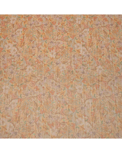 قماش كريب فيسكوز بطبعة نباتية بلون بيج دافئ ولون تراكوتا، بتصميم رقمي ناعم، عرض 110 سم، صنع في الهند - D23753