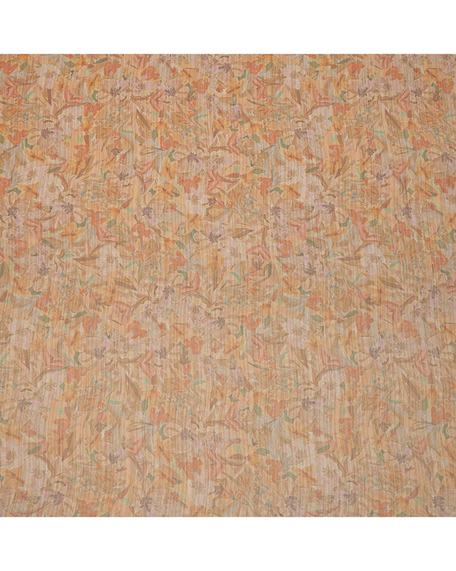 قماش كريب فيسكوز بطبعة نباتية بلون بيج دافئ ولون تراكوتا، بتصميم رقمي ناعم، عرض 110 سم، صنع في الهند - D23753