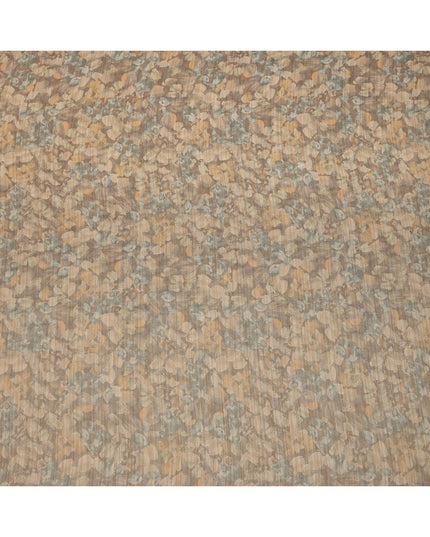 قماش كريب فيسكوز بطبعة أوراق تجريدية بلون بني رمادي وزيتوني، بتصميم رقمي ناعم، عرض 110 سم، صنع في الهند - D23754