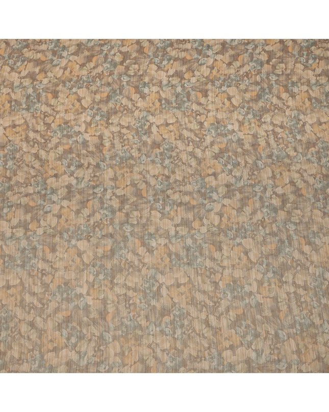 قماش كريب فيسكوز بطبعة أوراق تجريدية بلون بني رمادي وزيتوني، بتصميم رقمي ناعم، عرض 110 سم، صنع في الهند - D23754