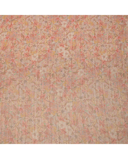 قماش كريب فيسكوز بطبعة زهور وردية خوخي ومرجانية، بتصميم عمودي ناعم، عرض 110 سم، صنع في الهند - D23756