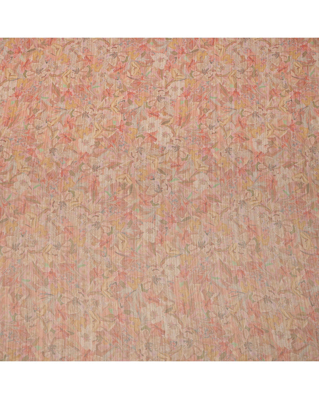 قماش كريب فيسكوز بطبعة زهور وردية خوخي ومرجانية، بتصميم عمودي ناعم، عرض 110 سم، صنع في الهند - D23756