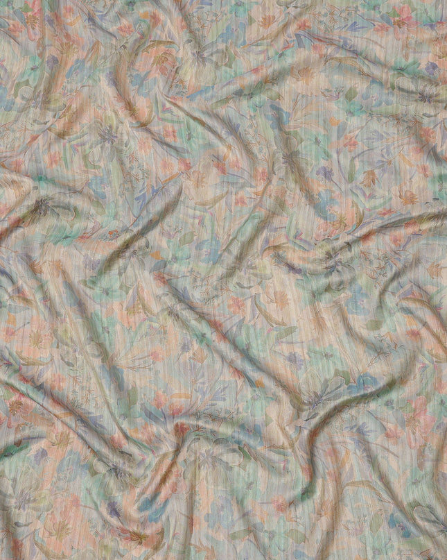 قماش كريب فيسكوز بطبعة زهور متعددة الألوان، بلون النعناع الفاتح واللافندر، بتصميم رقمي ناعم، عرض 110 سم، صنع في الهند - D23757