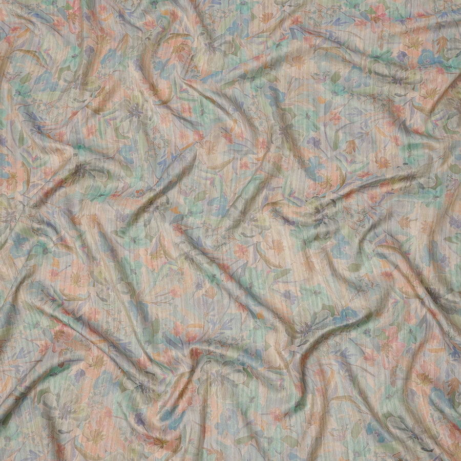 قماش كريب فيسكوز بطبعة زهور متعددة الألوان، بلون النعناع الفاتح واللافندر، بتصميم رقمي ناعم، عرض 110 سم، صنع في الهند - D23757