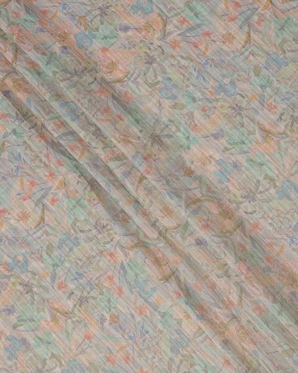 قماش كريب فيسكوز بطبعة زهور متعددة الألوان، بلون النعناع الفاتح واللافندر، بتصميم رقمي ناعم، عرض 110 سم، صنع في الهند - D23757