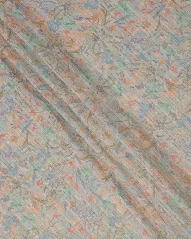 قماش كريب فيسكوز بطبعة زهور متعددة الألوان، بلون النعناع الفاتح واللافندر، بتصميم رقمي ناعم، عرض 110 سم، صنع في الهند - D23757