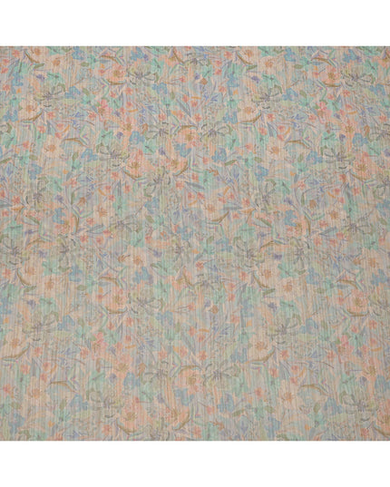 قماش كريب فيسكوز بطبعة زهور متعددة الألوان، بلون النعناع الفاتح واللافندر، بتصميم رقمي ناعم، عرض 110 سم، صنع في الهند - D23757