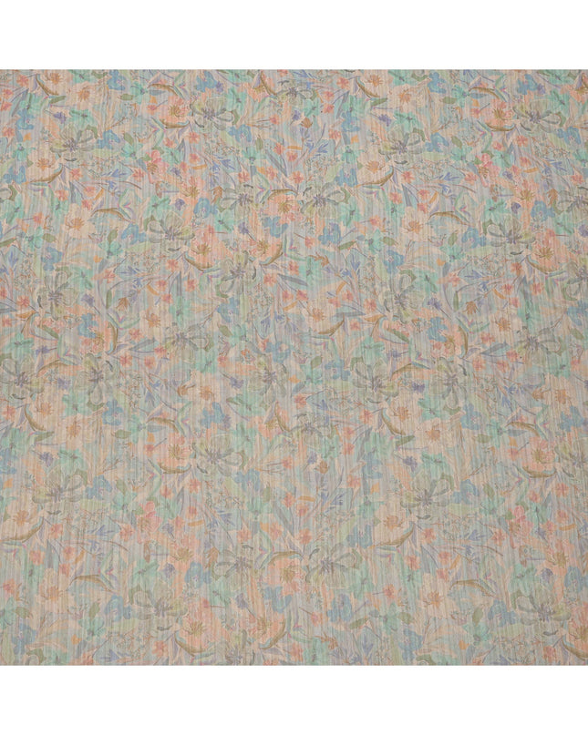 قماش كريب فيسكوز بطبعة زهور متعددة الألوان، بلون النعناع الفاتح واللافندر، بتصميم رقمي ناعم، عرض 110 سم، صنع في الهند - D23757