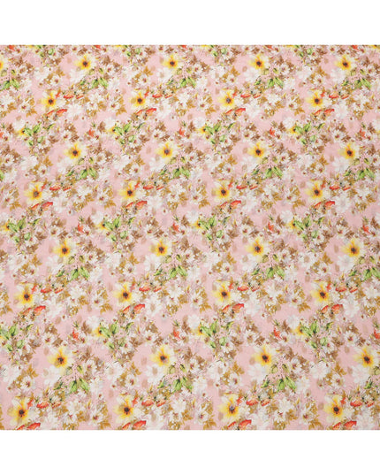قماش كريب صناعي بطبعة زهور وردية وردية وصفراء، تصميم رقمي ناعم، عرض 110 سم، صنع في الهند - D23760