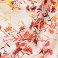 Ivory and Fiery Orange Floral Vine Print Synthetic Crepe Fabric, Delicate Digital Design, 110 Cms Width, Made in India-D23762