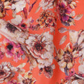 Bright Coral and Beige Floral Cluster Print Synthetic Crepe Fabric, Bold Digital Design, 110 Cms Width, Made in India-D23763