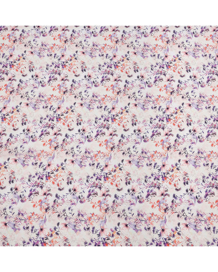 Ivory and Lavender Floral Vine Print Synthetic Crepe Fabric, Elegant Digital Design, 110 Cms Width, Made in India-D23764