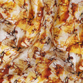 Golden Yellow and Rust Abstract Leaf Print Synthetic Crepe Fabric, Bold Digital Texture Design, 110 Cms Width, Made in India-D23765