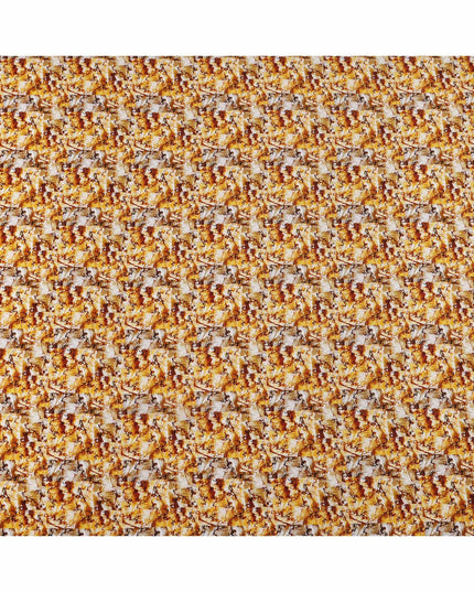 Golden Yellow and Rust Abstract Leaf Print Synthetic Crepe Fabric, Bold Digital Texture Design, 110 Cms Width, Made in India-D23765