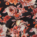 Midnight Black and Red Floral Cluster Print Synthetic Crepe Fabric, Bold Digital Design, 110 Cms Width, Made in India-D23766