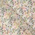 Cream Beige and Multicolor Botanical Garden Print Synthetic Crepe Fabric, Delicate Floral Digital Design, 110 Cms Width, Made in India-D23767