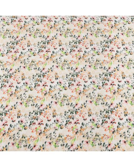 Cream Beige and Multicolor Botanical Garden Print Synthetic Crepe Fabric, Delicate Floral Digital Design, 110 Cms Width, Made in India-D23767