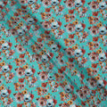 Turquoise Blue with Rust and Yellow Bold Floral Digital Print Synthetic Crepe Fabric, Multicolor Cluster Design, 110 Cms Width, Made in India-D23768