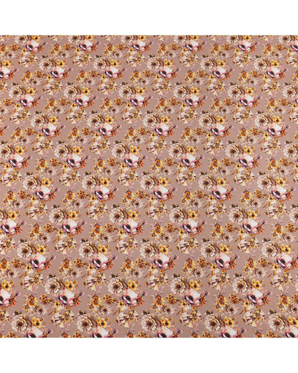 Dusty Brown with Yellow and Ivory Vintage Floral Digital Print Synthetic Crepe Fabric, Romantic Cluster Pattern, 110 Cms Width, Made in India-D23769