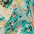 Ivory with Teal and Mustard Abstract Brushstroke Digital Print Synthetic Crepe Fabric, Artistic Watercolor Style, 110 Cms Width, Made in India-D23770