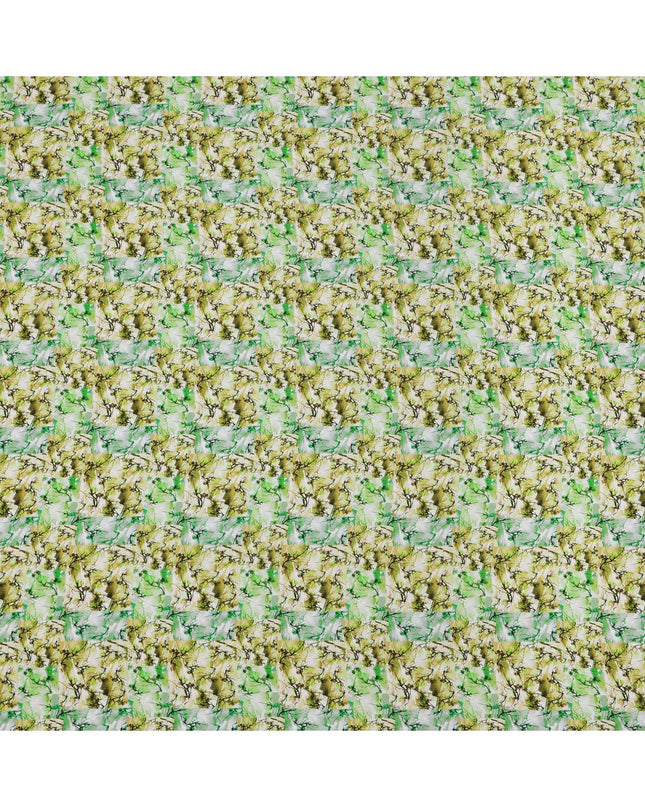 Lime Green with Olive and White Nature-Inspired Digital Brush Print Synthetic Crepe Fabric, Textured Leaf Pattern, 110 Cms Width, Made in India-D23771