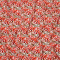 Coral Red with Beige and White Abstract Leafy Brushstroke Print Synthetic Crepe Fabric, Nature-Inspired Digital Art Design, 110 Cms Width, Made in India-D23772