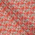 Coral Red with Beige and White Abstract Leafy Brushstroke Print Synthetic Crepe Fabric, Nature-Inspired Digital Art Design, 110 Cms Width, Made in India-D23772