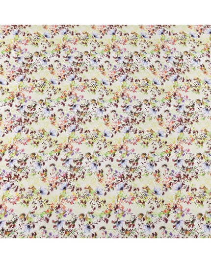 Cream with Multicolor Wild Floral and Vine Digital Print Synthetic Crepe Fabric, Soft Botanical Pattern, 110 Cms Width, Made in India-D23773