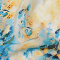 Ivory with Blue and Yellow Splash Abstract Digital Print Synthetic Crepe Fabric, Artistic Watercolor-Inspired Design, 110 Cms Width, Made in India-D23775