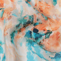 Ivory Base with Orange and Blue Abstract Digital Splash Print Synthetic Crepe Fabric, Artistic Watercolor-Inspired Pattern, 110 Cms Width, Made in India-D23776