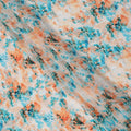 Ivory Base with Orange and Blue Abstract Digital Splash Print Synthetic Crepe Fabric, Artistic Watercolor-Inspired Pattern, 110 Cms Width, Made in India-D23776