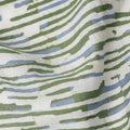 White Base with Olive Green and Blue Abstract Striped Print Cotton Lawn Fabric, Artistic Linework Design, 110 Cms Width, Made in India-D23778