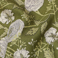 Olive Green Base with White Floral Sketch Print Cotton Lawn Fabric, Botanical Line Art Inspired Design, 110 Cms Width, Made in India-D23779