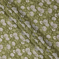 Olive Green Base with White Floral Sketch Print Cotton Lawn Fabric, Botanical Line Art Inspired Design, 110 Cms Width, Made in India-D23779