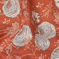 Rust Orange Base with White and Coral Botanical Floral Sketch Print Cotton Lawn Fabric, Hand-Drawn Floral Design, 110 Cms Width, Made in India-D23781