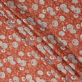 Rust Orange Base with White and Coral Botanical Floral Sketch Print Cotton Lawn Fabric, Hand-Drawn Floral Design, 110 Cms Width, Made in India-D23781