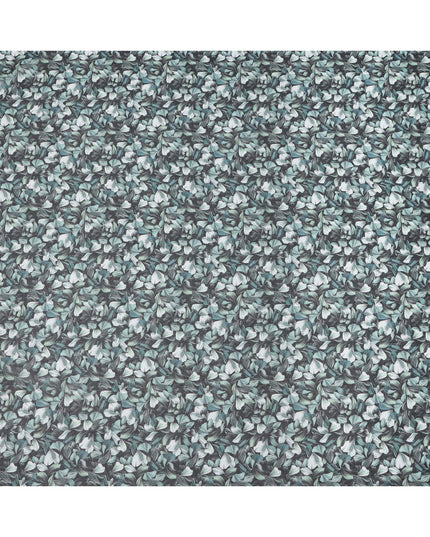 Charcoal Grey Base with Mint and Ivory All-Over Leaf Print Cotton Voile Fabric, Breezy Foliage Design, 110 Cms Width, Made in India-D23782