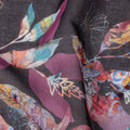 Charcoal Black Base with Multicolor Feather and Maroon Leaf Print Cotton Voile Fabric, Artistic Nature-Inspired Design, 110 Cms Width, Made in India-D23786