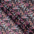 Charcoal Black Base with Multicolor Feather and Maroon Leaf Print Cotton Voile Fabric, Artistic Nature-Inspired Design, 110 Cms Width, Made in India-D23786
