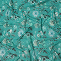 Teal Green Base with Aqua and Black Floral Printed Cotton Voile Fabric, Botanical Garden Design, 110 Cms Width, Made in India-D23790