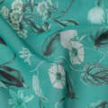 Teal Green Base with Aqua and Black Floral Printed Cotton Voile Fabric, Botanical Garden Design, 110 Cms Width, Made in India-D23790